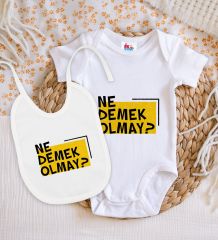 BK Kids Ne Demek Olmay Tasarımlı Beyaz Bebek Body Zıbın ve Mama Önlüğü Hediye Seti-1