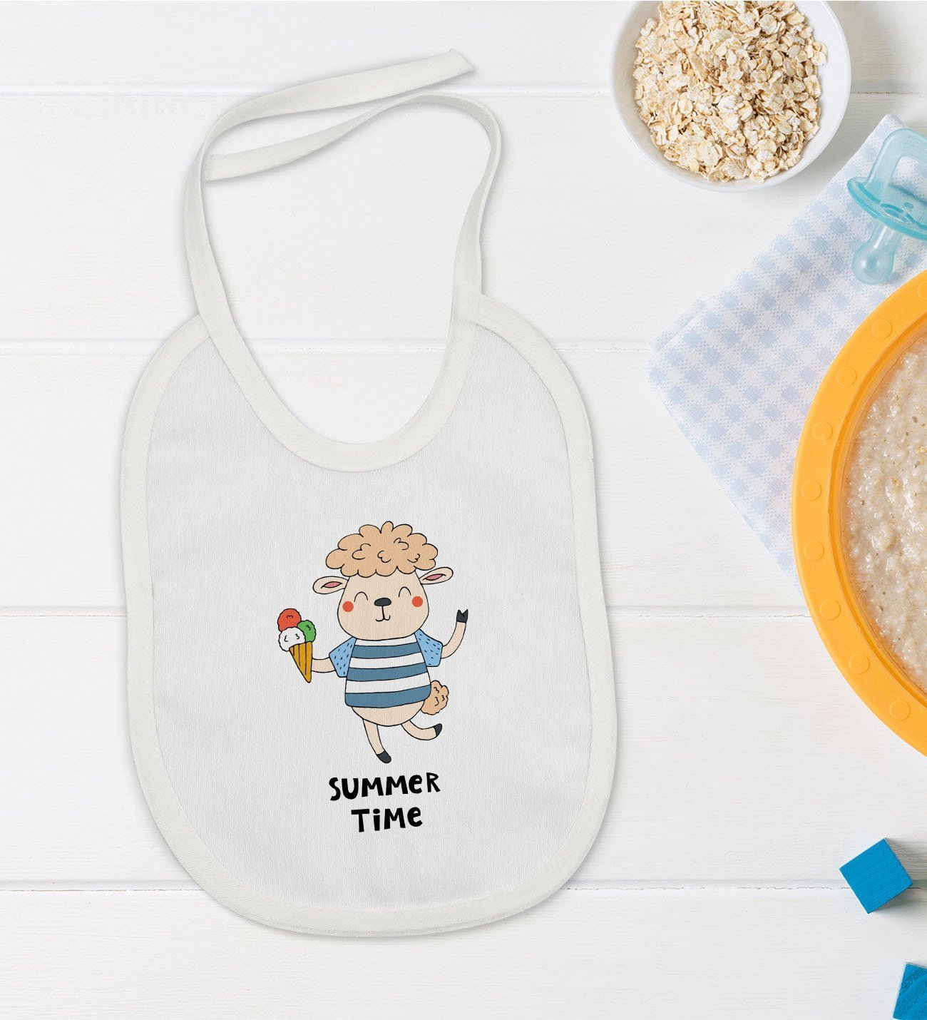 BK Kids Summer Time Tasarımlı Bebek Mama Önlüğü - Model 1