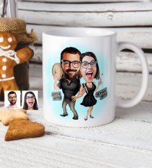 Kişiye Özel Sevgililer Karikatür Beyaz Kupa Bardak - 18
