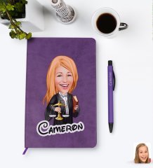 Kişiye Özel Kadın Avukat Karikatürlü Mor Termo Deri Defter Kalem Seti Model 1
