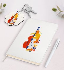 Kişiye Özel Çellist Beyaz Defter Kalem ve Anahtarlık Hediye Seti-1