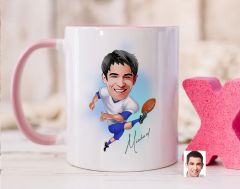 Bk Gift Kişiye Özel Amerikan Futbolcusu Karikatürlü Pembe Kupa Bardak-10, Sevgiliye Hediye, Arkadaşa Hediye