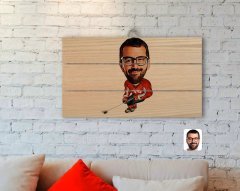 Kişiye Özel Erkek Hokeyci Karikatürlü Otantik Ahşap Palet Tablo-1