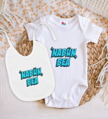 BK Kids Nabün Bea Tasarımlı Beyaz Bebek Body Zıbın ve Mama Önlüğü Hediye Seti-1