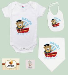 BK Kids Kişiye Özel İsimli 5 Parça Beyaz Bebek Body Zıbın ve Battaniye Hediye Seti, Yeni Doğan Bebek Giyim Hediyesi