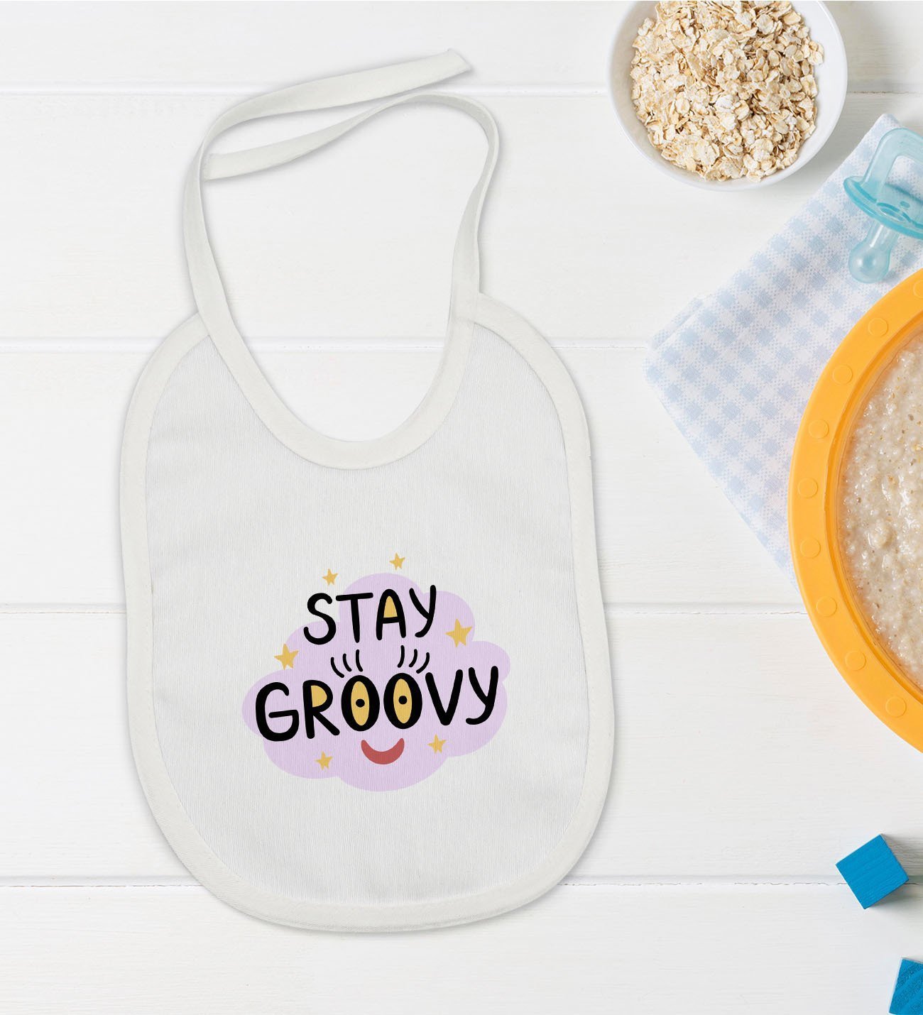 BK Kids Stay Groovy Tasarımlı Bebek Mama Önlüğü - Model 1