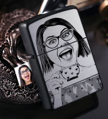 Kişiye Özel Bayan Karikatürlü Benzinli Siyah Metal Çakmak - 6