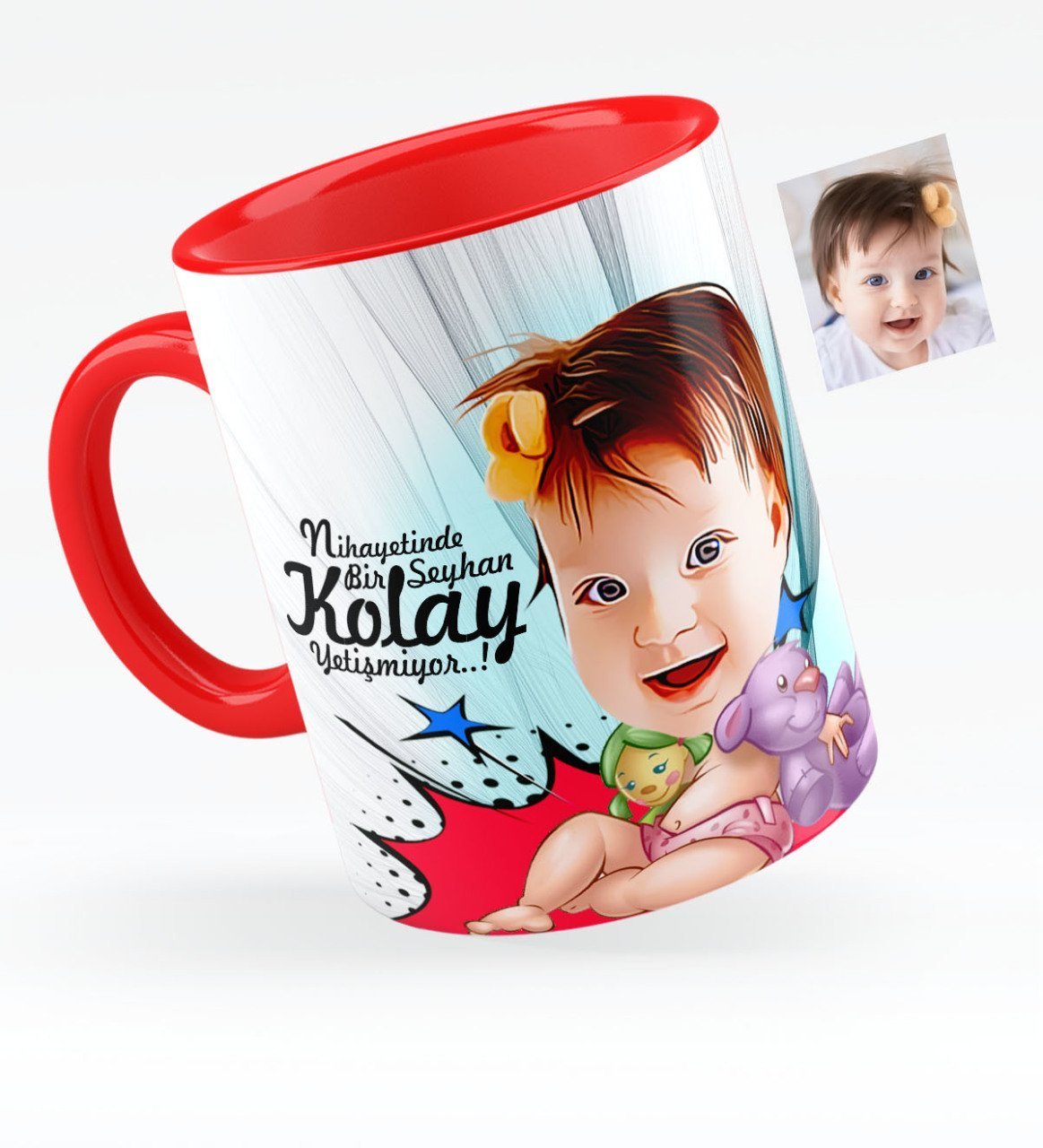 Kişiye Özel Bebek Karikatürlü Kırmızı Kupa Bardak - 1