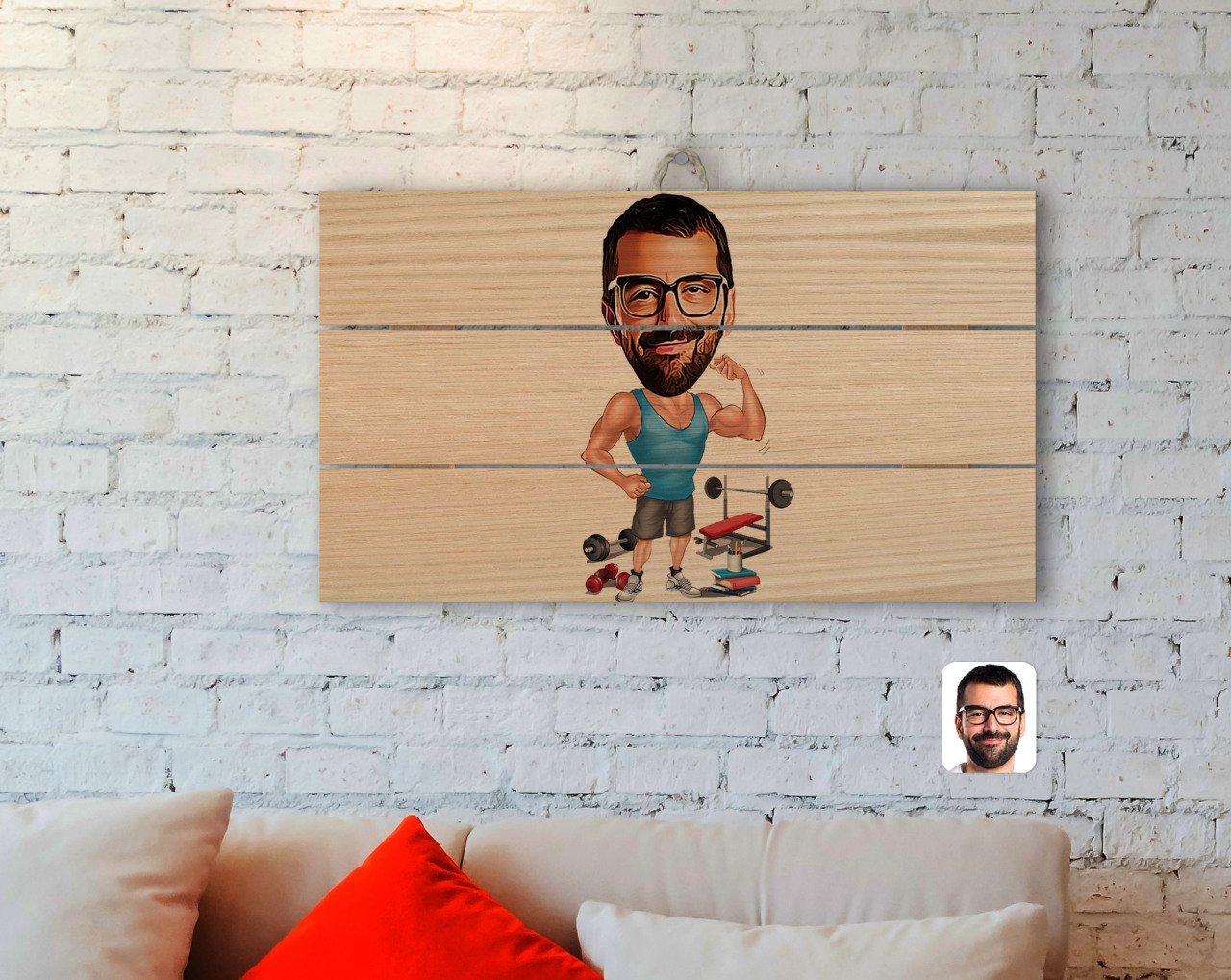 Kişiye Özel Erkek Fitnesscı Karikatürlü Otantik Ahşap Palet Tablo-1