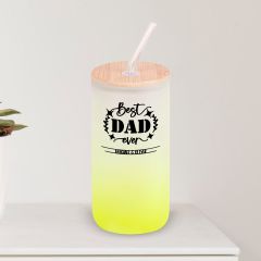 BK Gift İsimli Dad Tasarımlı Sarı Renk Pipetli Buzlu Cam Bardak 600ml - 9, Babaya Hediye, Doğum Günü Hediyesi