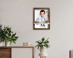 Kişiye Özel Erkek Elektrik Mühendisi Karikatürlü Doğal Masif Ahşap Çerçeveli Tablo Duvar Rafı-1