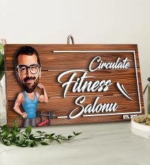 BK Gift Kişiye Özel Fitness Salonu Karikatürlü Dekoratif Ahşap Tabela
