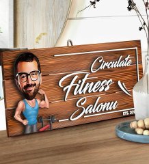 BK Gift Kişiye Özel Fitness Salonu Karikatürlü Dekoratif Ahşap Tabela