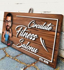BK Gift Kişiye Özel Fitness Salonu Karikatürlü Dekoratif Ahşap Tabela