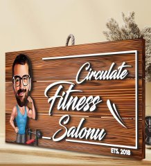 BK Gift Kişiye Özel Fitness Salonu Karikatürlü Dekoratif Ahşap Tabela