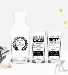 Kişiye Özel Renkli Baskılı Rakı İçen Adam Tasarımlı İkili Rakı Bardağı ve Karaf Hediye Seti-1