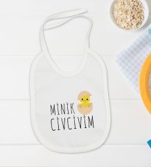 BK Kids Minik Civcivim Tasarımlı Beyaz Bebek Body Zıbın ve Mama Önlüğü Hediye Seti-1