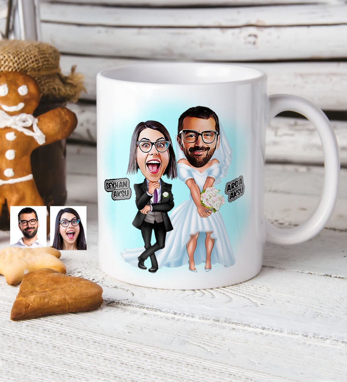 Kişiye Özel Sevgililer Karikatür Beyaz Kupa Bardak - 16