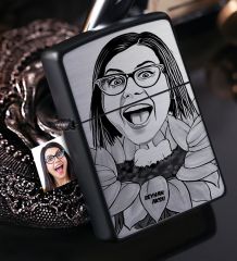 Kişiye Özel Bayan Karikatürlü Benzinli Siyah Metal Çakmak - 5