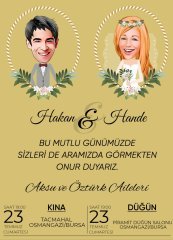 Kişiye Özel Karikatürlü Bitmeyen Düğün Davetiyesi Model 106