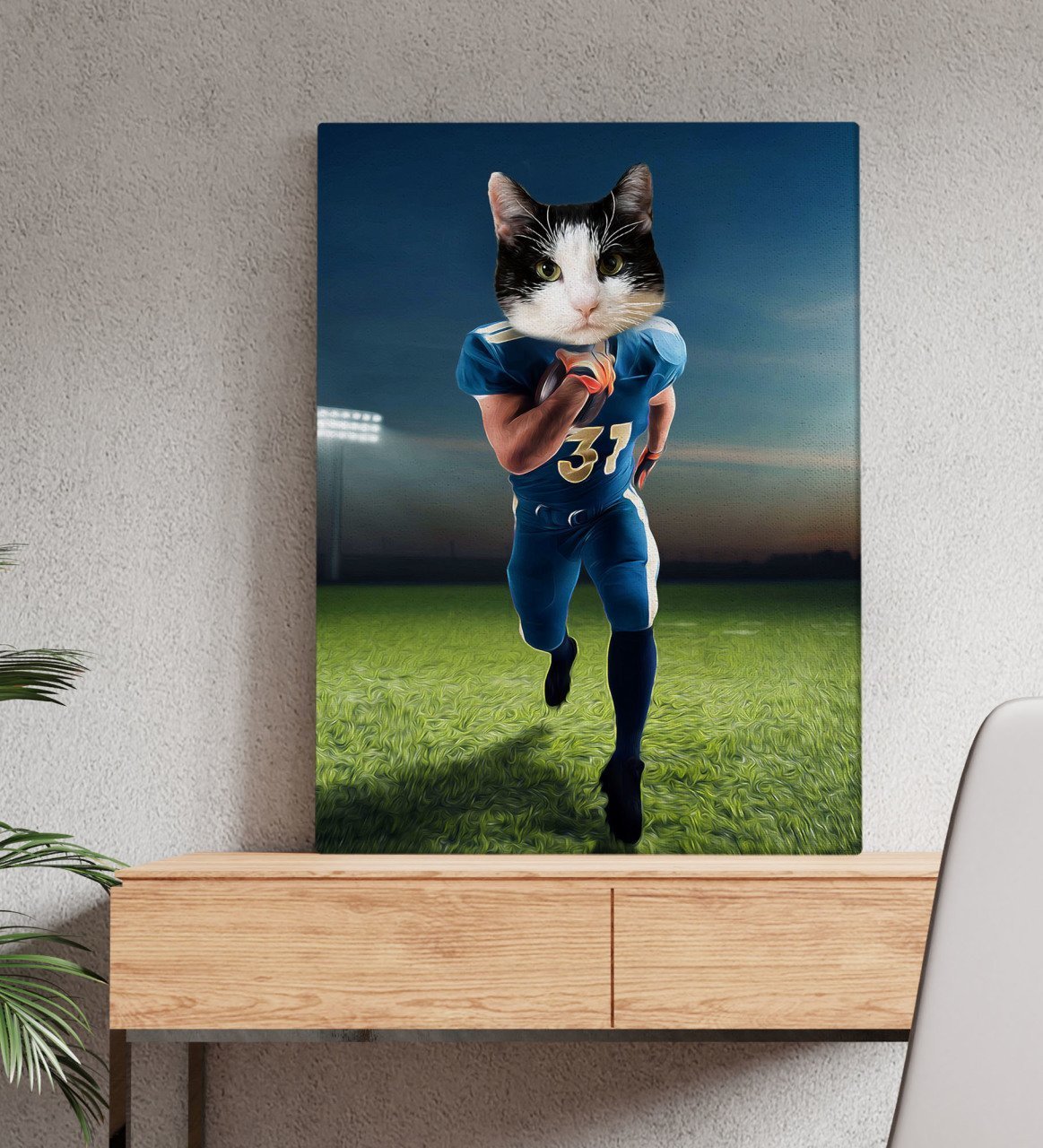 Evcil Dostlara Özel Amerikan Futbolcusu Tasarımlı Portre Kanvas Tablo 50x70cm-5