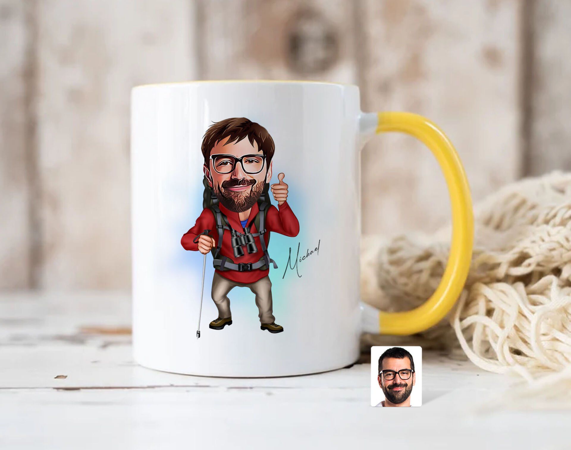 Bk Gift Kişiye Özel Gezgin Karikatürlü Sarı Kupa Bardak-1, Sevgiliye Hediye, Arkadaşa Hediye