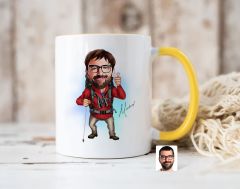 Bk Gift Kişiye Özel Gezgin Karikatürlü Sarı Kupa Bardak-1, Sevgiliye Hediye, Arkadaşa Hediye