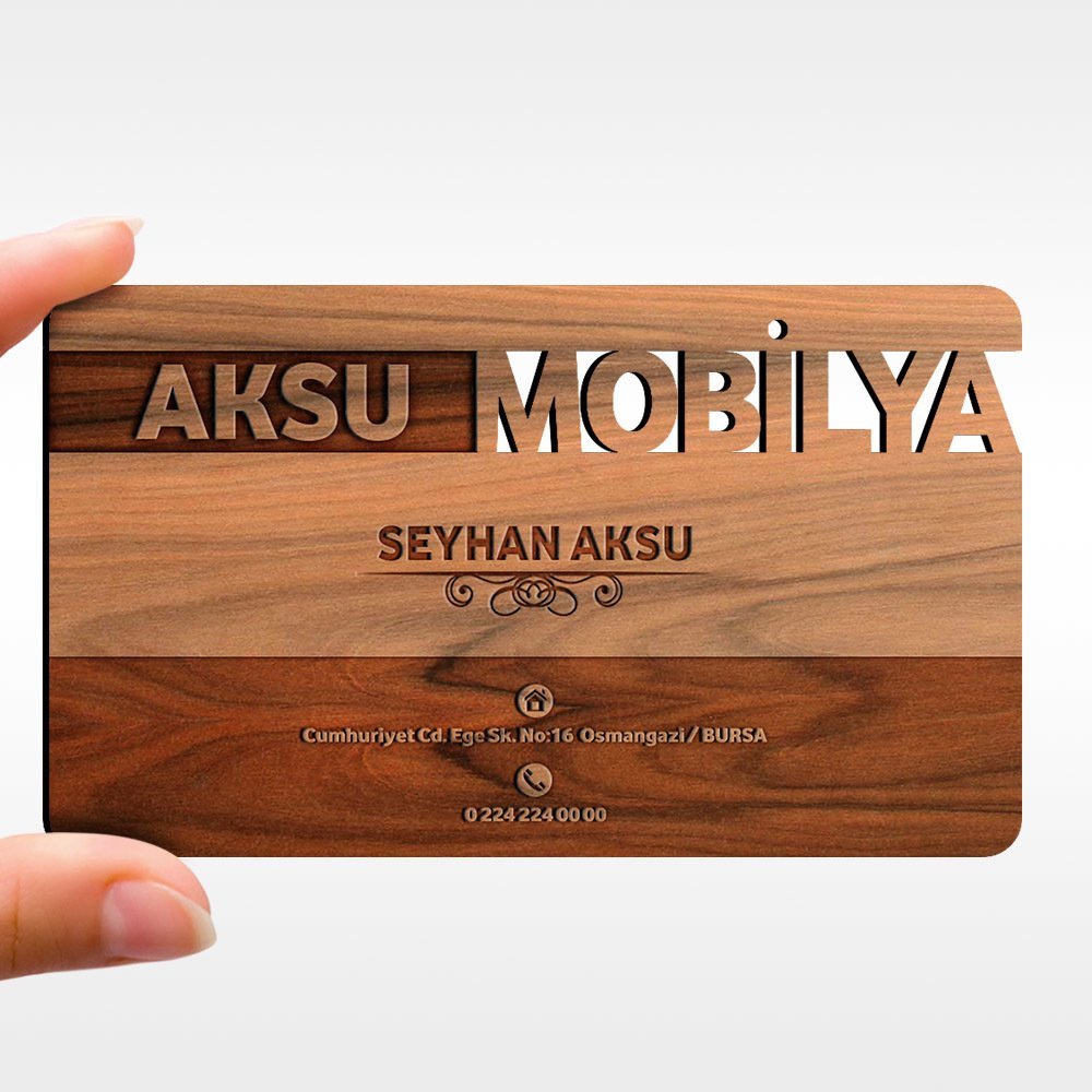 Kişiye Özel Mesleki Mobilya Dekorasyon Ahşap Kartvizit (Model 2-4) 50 ADET