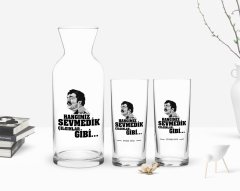 Kişiye Özel Renkli Baskılı Hangimiz Sevmedik Çılgınlar Gibi Tasarımlı İkili Rakı Bardağı ve Karaf Hediye Seti-3