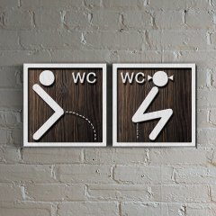 Bay & Bayan WC Ahşap Uyarı Levhası - 4