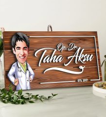 BK Gift Kişiye Özel Doktor Karikatürlü Dekoratif Ahşap Tabela-2