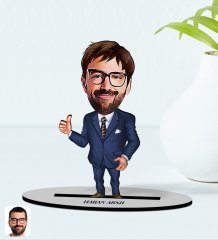 BK Gift Kişiye Özel Erkek Ceo Karikatürlü Ahşap Biblo Model 6