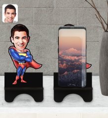 Kişiye Özel Süper Adam Karikatürlü Ahşap Biblo Telefon Standı-1