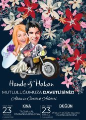 Kişiye Özel Karikatürlü Bitmeyen Düğün Davetiyesi Model 105