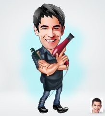 Kişiye Özel Erkek Kuaför Karikatürlü Sosyal Medya Dijital Profil Fotoğrafı - Model 1