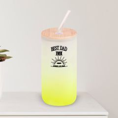 BK Gift İsimli Dad Tasarımlı Sarı Renk Pipetli Buzlu Cam Bardak 600ml - 7, Babaya Hediye, Doğum Günü Hediyesi
