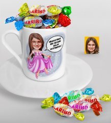 Kişiye Özel Kız Çocuk Nihayetinde Karikatürlü Türk Kahvesi Fincanı ve Haribo Şeker Hediye Seti-4
