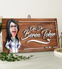 BK Gift Kişiye Özel Doktor Karikatürlü Dekoratif Ahşap Tabela