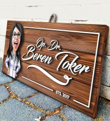 BK Gift Kişiye Özel Doktor Karikatürlü Dekoratif Ahşap Tabela