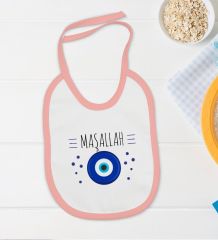 BK Kids Maşallah Tasarımlı Pembe Bebek Body Zıbın ve Mama Önlüğü Hediye Seti-1