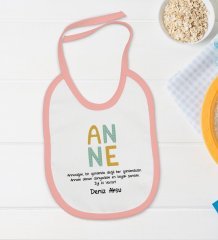 BK Kids Kişiye Özel Anne Tasarımlı Pembe Bebek Body Zıbın ve Mama Önlüğü Hediye Seti