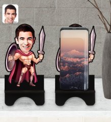 Kişiye Özel Spartalı Karikatürlü Ahşap Biblo Telefon Standı-1