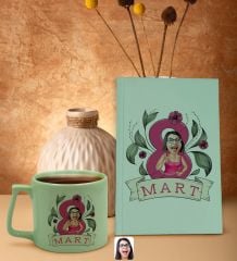 BK Gift 8 Mart Karikatürlü Yeşil Sert Kapaklı Defter ve Middle Kupa Seti, Arkadaşa Hediye, Yeni İş Hediyesi, Doğum Günü Hediyesi-2