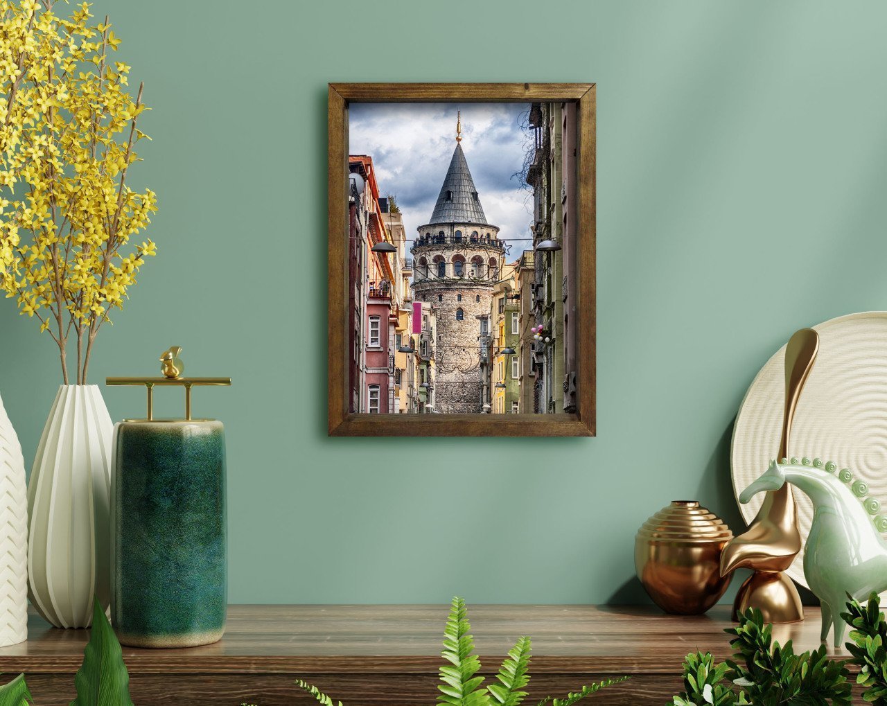 BK Home Galata Kulesi Tasarımlı Doğal Masif Ahşap Çerçeveli Tablo-39