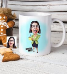 Kişiye Özel Bayan Sekreter Karikatür Beyaz Kupa Bardak