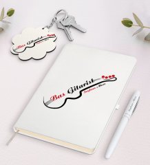Kişiye Özel Bas Gitarist Beyaz Defter Kalem ve Anahtarlık Hediye Seti-2