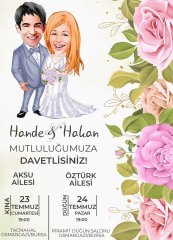 Kişiye Özel Karikatürlü Bitmeyen Düğün Davetiyesi Model 94