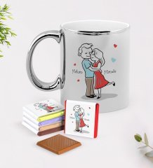 Kişiye Özel Sevgililer Günü Krom Kupa ve Çikolata Hediye Seti-113