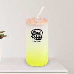 BK Gift İsimli Dad Tasarımlı Sarı Renk Pipetli Buzlu Cam Bardak 600ml - 6, Babaya Hediye, Doğum Günü Hediyesi