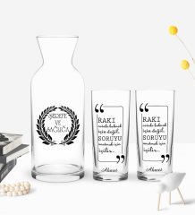 Kişiye Özel Renkli Baskılı Rakı Cevabı Bulmak İçin Değil Tasarımlı İkili Rakı Bardağı ve Karaf Hediye Seti-1
